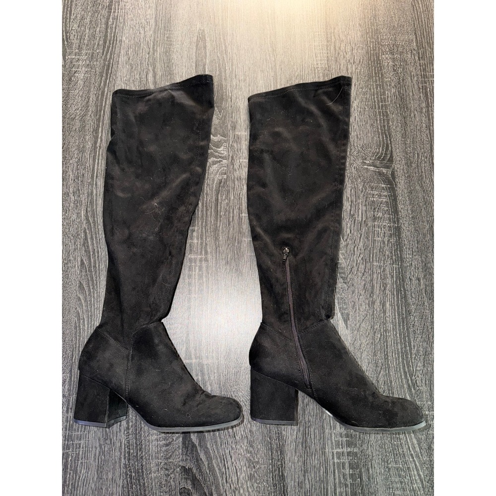 Christian Siriano Black Faux Suede Over The Knee Block Heel Boots Womens Size 9